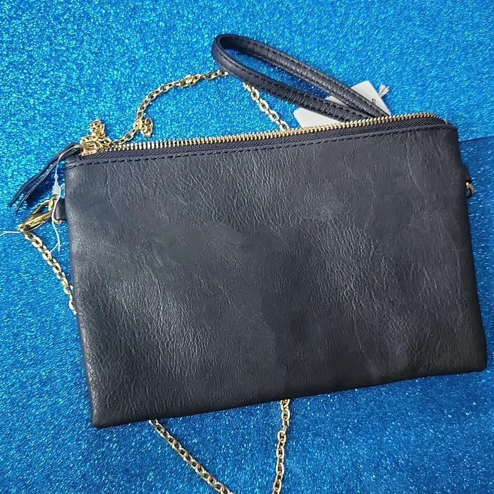 Chic Blue and Black Clutch with Gold Chain NwT